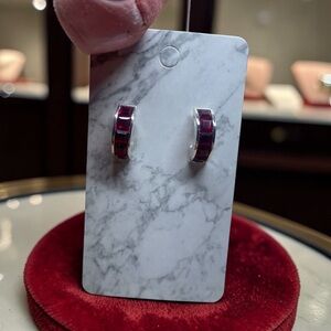 Signed Roman Crystal Channel Set Huggie Half Hoop Silver-Toned Earings